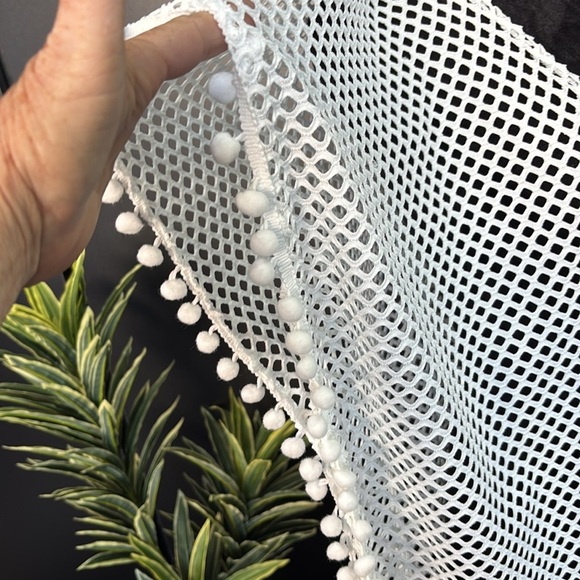 Ana & Rose Crocheted mid length swim coverup, Pom Pom edge detail,see thru OS - Picture 3 of 9